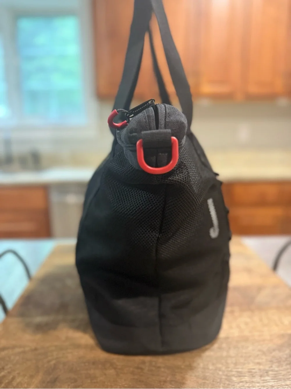 Air Jordan Black Mesh Duffel Tote with Red Accents